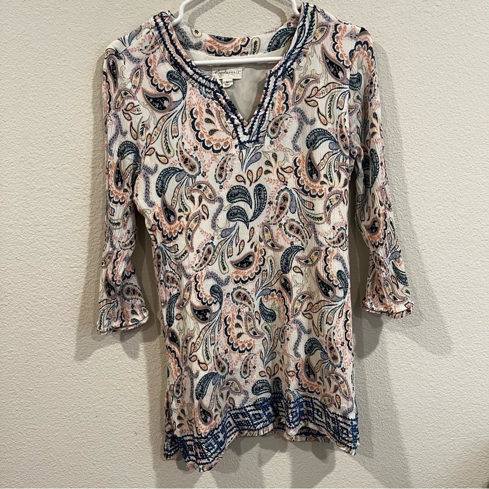 Magnolia Grace size medium pink and blue paisley print light weight tunic dress
